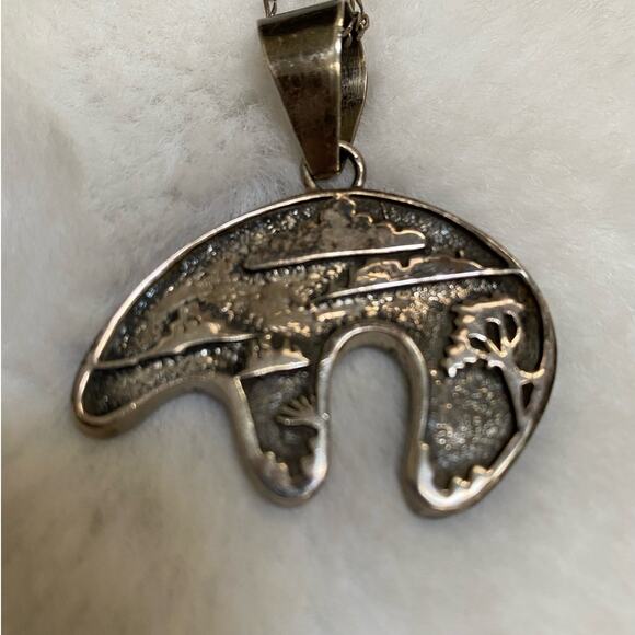Native American Sterling Silver Navajo. Black onyx opal inlay Bear Pendant‎ - Picture 7 of 7